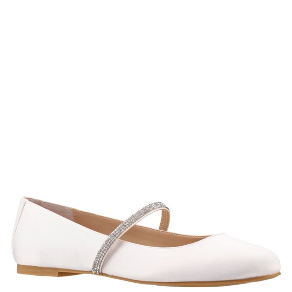 ‼️NWB‼️ PATTIE BY NINA SHOES IVORY SATIN W/ CRYSTAL STRAP BALLERINA FLAT